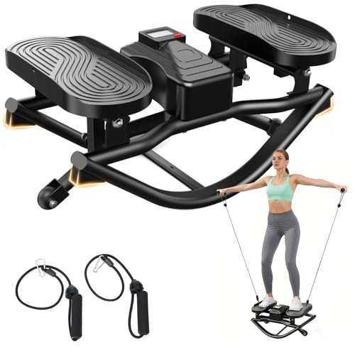 Image of HXD-ERGO Rock Stepper with Elastic Resistance Bands, Side-to-Side Lateral Rocking Motion, Digital Display & High-Capacity Design for Home Leg GluteWorkout