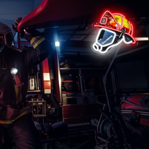Image of Mutank Firefighting Helmet Neon Sign, Hero Decor Neon Light USB Powered LED Dimmable, for Fireman Helmet Neon Sign Hero Firefighting Sign Fire Station Wall Decor(12.9 * 12.5 In)