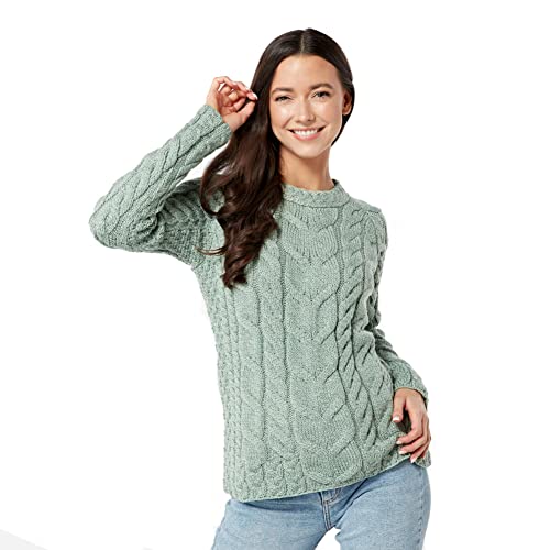 Image of Aran Woollen Mills - Carraig Donn Ladies Irish Multi Cabled Raglan Super Soft Merino Wool Sweater