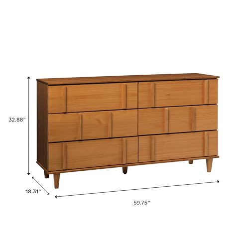 Walker Edison Contemporary Detailed 6-Drawer Solid Wood Dresser, 60 Inch, Caramel image 3