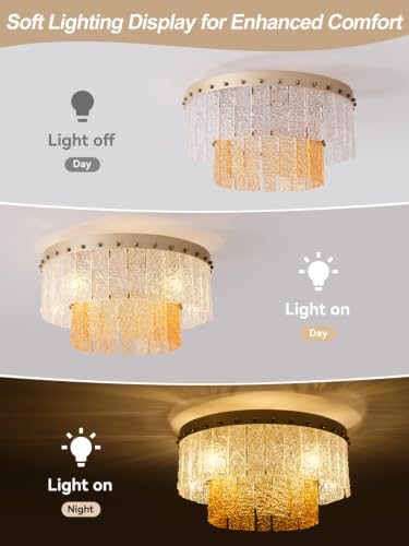 Image of 20 inch Gold Fandelier Ceiling Fan with Light,Gold Crystal Flush Mount Ceiling Fans with Lights and Remote Control,Mid-Century Modern Caged with 6 Speeds for Living Room Bedroom Nursery