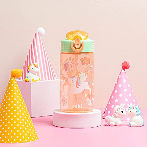 Zak Designs Kids Water Bottle For School Or Travel, 16Oz Durable Plastic Water Bottle With Straw, Handle, And Leak-Proof, Pop-Up Spout Cover (Unicorn) #TOP2