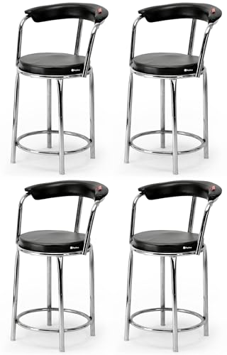 Image of Comfortable Chair Stool Office Visitor Study, Computer Labs Hostel School Library Chair Without arm Rest with Steel Frame & Cushion seat Back, Stool (4, Black, Chrom Steel Frame)