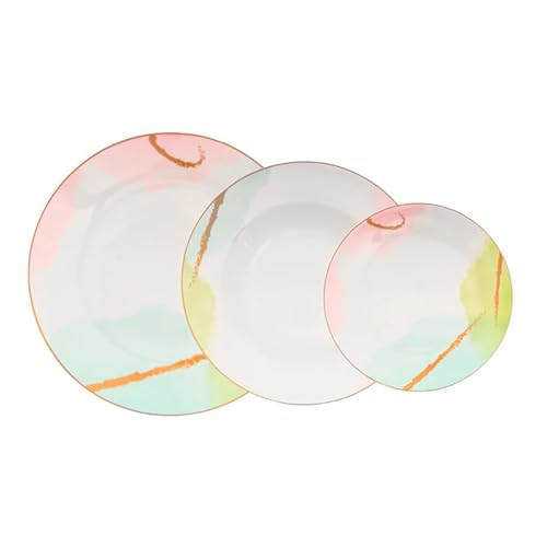 Villa Altachiara Set 6 Persone, Servizio 18 Pezzi in Porcellana, Piatti Piani 25 cm, Fondi 29 cm, Frutta 22 cm, Moderni, Colorati, Adatti a Microonde e Lavastoviglie