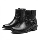 HHMYJUQA Botas Vaqueras para Hombre Bota Western Clásica con Hebilla Metálica Punta Cuadrada Chelsea Botas,Negro,48 EU