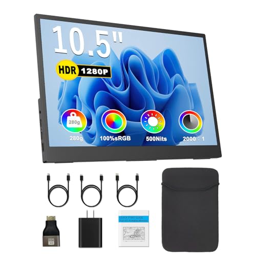 Image of Portable Monitor 10.5'' 1920x1280 Second External Monitor for Laptop 3:2,100％sRGB,w /45 Adjustable Stand,HDMI USB-C Computer Display for Laptop PC Phone Mac