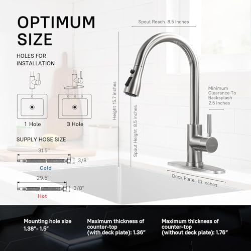 WEWE Single Handle High Arc Brushed Nickel Pull Out Kitchen Faucet,Single Level Stainless Steel Kitchen Sink Faucets with Pull Down Sprayer,Suitable for Laundry Rv Bar by WEWE - Image 3