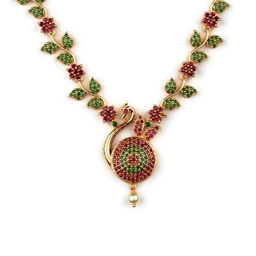 Image of Sasitrends Micro Gold Plated Peacock AD Stone Studded Jewellery Set