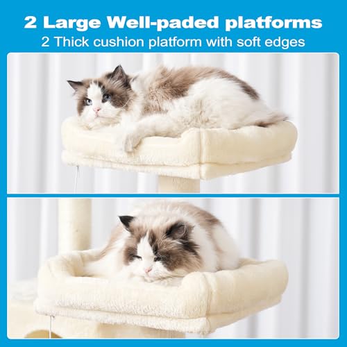 Image of Hey-brother Large Multi-Level Cat Tree Condo Furniture with Sisal-Covered Scratching Posts, 2 Bigger Plush Condos, Perch Hammock for Kittens, Cats and Pets Beige MPJ020M