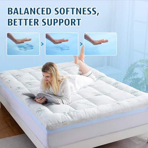DOWNCOOL Dual Layer 4 Inch Memory Foam Mattress Topper Twin – 2 Inch Gel Memory Foam & 2 Inch Pillow Top Mattress Pad, Soft & Breathable Viscose Made from Bamboo, for Back Pain Relief — view 6