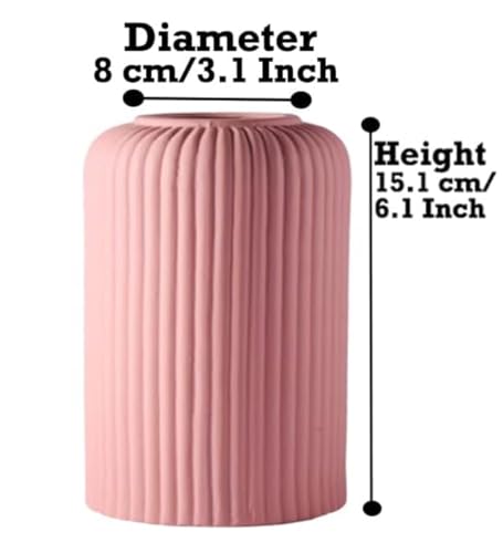 Image of SPHINX Ribbed Pipe Ceramic Vase, Flower Vase, Pampas Grass Vase, Vase for Money Plant Live Plants for Home, Office, or Gifts NO Flowers- (Glossy Pink, 6 inch)