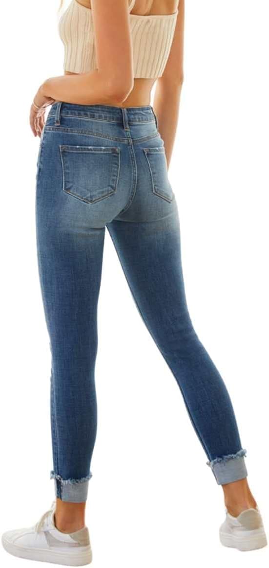 Kancan Women's High Rise Distressed Cuffed Ankle Skinny Jeans - KC7299 - Image 4