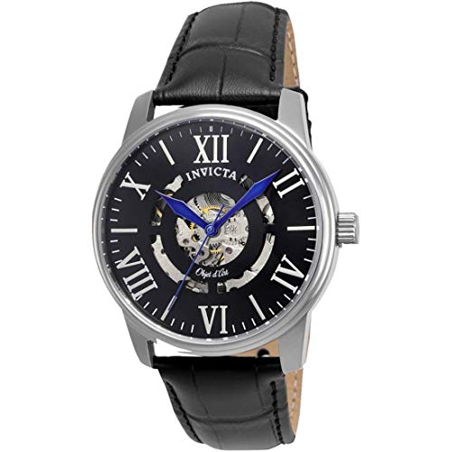 Invicta 腕時計 Men's 'Objet D Art' Automatic Stainless Steel and Leather Casual Watch, Color:Black 自動巻 22600 メンズ 日本語取扱説明書付き