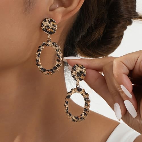 Leopard Print Earrings for Women Brown Geometry Teardrop Drop Dangle Earrings Personalized Long Rhombus Fringe Leopard Print Earrings Vintage Irregular Geometric Statement Earrings Fashion Party Jewelry2