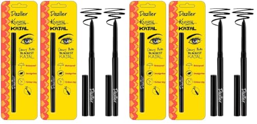 Image of Dazller Kreamy Kajal - Pack of 4, Blackest Black, 15 Hour Stay, Water-Resistant, Smudge-Proof, Creamy Matte Finish, 0.7g