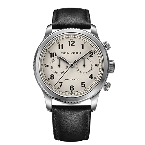 SEA-GULL Men's Automatic Watch, 1963 Pilot Series, White Dial, Sapphire Crystal, 50M Water Resistant