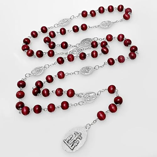 Seven Sorrows of Mary Rosary Chaplet Rose Scented 7 * 8mm Wooden Beads Catholic Jewelry Necklace for Pray (Red)3