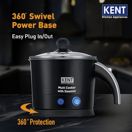 Image of KENT Electric Multicooker /Kettle with Steamer 1.2L 800W | Boiling of Water, Tea,Eggs, Instant Noodle Maker, Steaming idlis, Momos & Vegetables | Inner Stainless Steel & Cool Touch Outer Body | Black