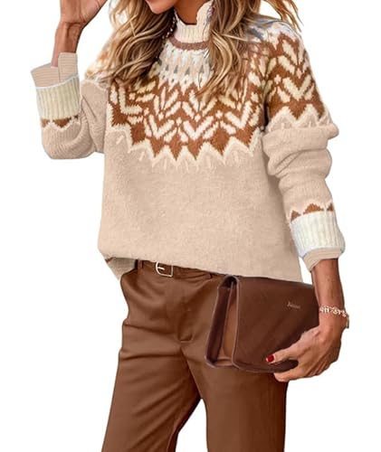 Image of EARKOHA Womens Fair Isle Sweater Vintage Kint Fall Winter Outfits