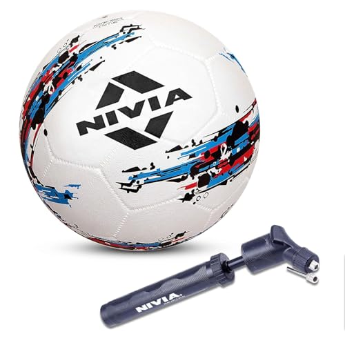 Image of Nivia Storm Rubber Football with Ball Pump, Size 5, (White)