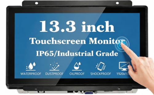 Image of 13.3 Inch Industrial PCAP Touchscreen Monitor, 1920x1080,Waterproof,VGA+HDMI Port, 24 /7 Continuous Working Open-Frame Monitor