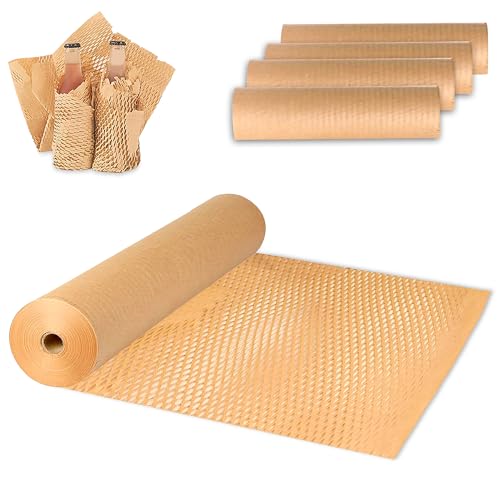 Image of GLUN Honeycomb Paper Wrap Roll 10m x 15inches, Pack of 5, Eco-Friendly Protective Packaging for Fragile Items, Lightweight & Recyclable