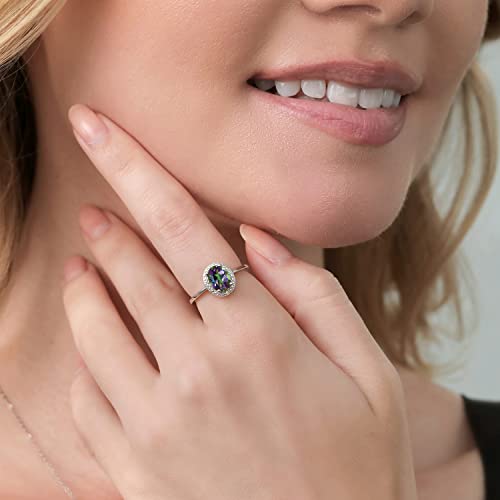 Gem Stone King 925 Sterling Silver Gemstone Birthstone and White Diamond Engagement Ring For Women | Oval 8X6MM | Available In Size 5, 6, 7, 8, 93