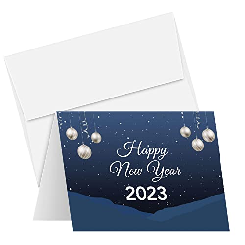 2023 Happy New Year – Blue Holiday Greetings Fold Over Cards & Envelopes, For Christmas And New Year's Gifts And Presents | 25 Cards And 25 Envelopes Per Pack | 5 X 7" Inches When Folded #TOP15
