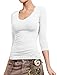 NE PEOPLE Womens Light Weight Basic 3/4 Sleeve V Neck Casual T Shirt with Stretch-White-M