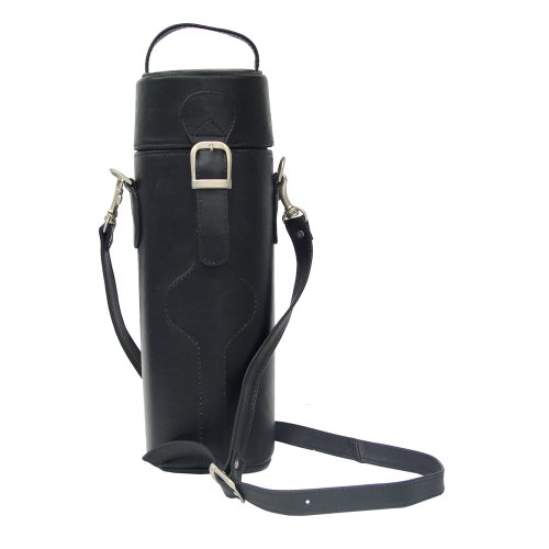 Piel Leather Single Deluxe Wine Carrier, Black, One Size