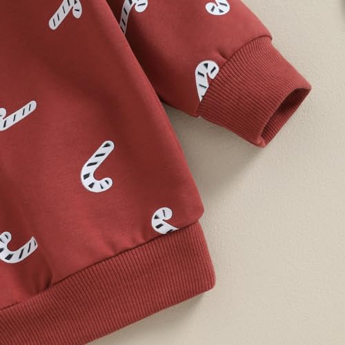 Amnnchya Infant Girl Boy Christmas Outfit Cane Print Sweatshirt Pant Toddler Baby Fall Winter Outfits Christmas Clothes (Red Cute, 2-3 Years) - Thumbnail 7