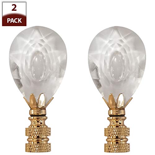 Image of Royal Designs Medium Center Cut Design Lamp Finial, Clear Faceted Crystal, Polished Brass Base - Set of 2