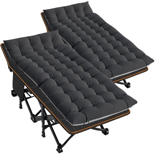 DoCred Oversized XXL Folding Camping Cot with Mattress, 2 Pack Heavy Duty Sleeping Cot Bed Portable Adults Outdoor Bed with Carry Bag, Travel Camp Cots