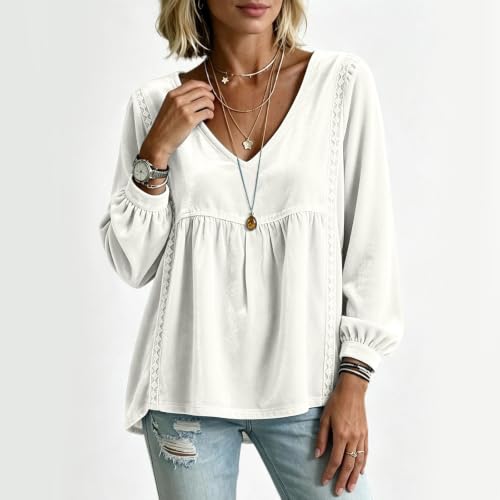 Velvet Top Women Lace Trim Long Sleeve V-Neck Babydoll Velour Shirts - image 3