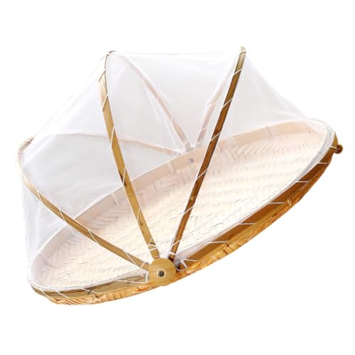 COLLBATH Picnic Basket Wicker - Bread Basket Lid Bamboo Food Serving Mesh Net Cover Kitchen Supply