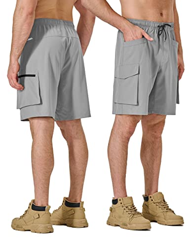 Bermuda cargo masculina para caminhada, secagem rápida, leve, elástica, para uso ao ar livre, com vá