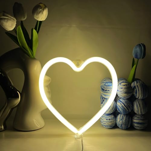 YUEYYNS Herz Neonlichter Warmweiße Led Leuchtschild Neon Led Herz Neon Nachtlicht Wand Dekor Led Schild Batterie oder USB Betrieben für Schlafzimmer Bar Hotel Spielzimmer
