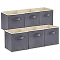 Lifewit Storage Cubes, Foldable Decorative Fabric Storage Baskets for Organizing Home Organizers with Handles for Shelves, Closet, 13 Inch Bins, 36L Gray, 6 Packs