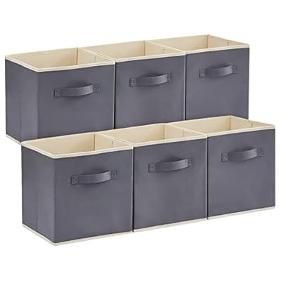 Lifewit Storage Cubes, Foldable Decorative Fabric Storage Baskets for Organizing Home Organizers with Handles for Shelves, Closet, 13 Inch Bins, 36L Gray, 6 Packs