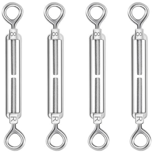 Tenditore in Acciaio Inossidabile 304, M8 Tirante Filo Stendibiancheria, Regolabile Tenditori con Occhiello e Occhiello, Tendicavo per Cavo Acciaio, Tenditori per Funi (4 Pezzi)