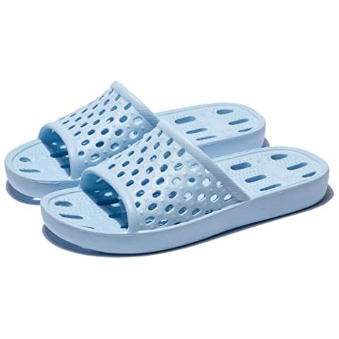 NewDenBer Women's Bathroom Shower Slippers Rubber Waterproof Beach Pool Bath Shower Shoes Sandals (5.5 Women / 3.5 Men, Blue) Cover