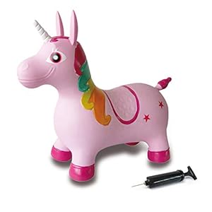 Jamara 460316 – Unicornio colorido animal saltarín con bomba – Orejas como soporte