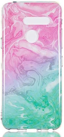 LG G8 ThinQ Case, Glossy Marble Pattern Slim Hard Soft Silicone Back Case Cover Fit for LG G8 ThinQ (Pink&Green)