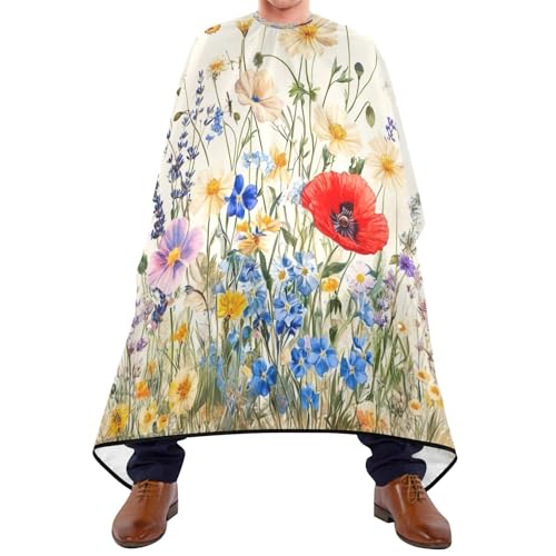 Kigai Hair Cutting Cape for Men & Women Vintage Wildflowers Waterproof Barber Cape Professional Hairdressing Salon Styling Cape with Adjustable Closure Snap