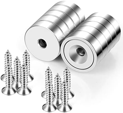 Neosmuk Silver Magnets with Screws,40lbs+ Heavy Duty Rare Earth 10 Pack