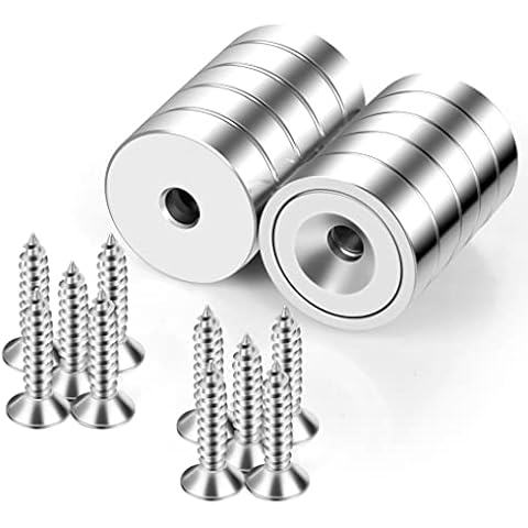 Neosmuk Magnets with Screws, 40lbs Strong Neodymium Disc Magnet with Holes in The Center,Cup Magnet with Mounting Hole Heavy Duty, Round Magnet Rare Earth Magnetic High Strength in Middle,10Pack Cover