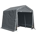 Outsunny 9' x 8' Carport Portable Garage, Heavy Duty Storage Tent, Patio Storage Shelter w/Anti-UV PE Cover and Double Zipper Doors, for Motorcycle Bike Garden Tools, Dark Gray
