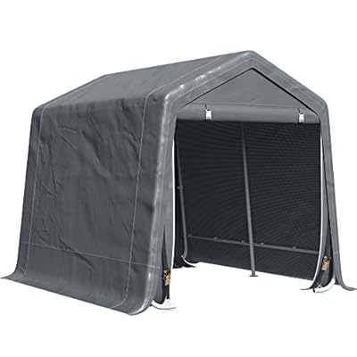 Outsunny 9' x 8' Carport Portable Garage, Heavy Duty Storage Tent, Patio Storage Shelter w/Anti-UV PE Cover and Double Zipper Doors, for Motorcycle Bike Garden Tools, Dark Gray