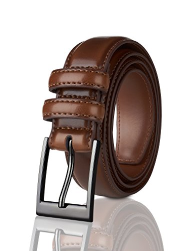 Sportoli Men's Classic Stitched Genuine Leather Uniform Dress Buckle Belt - Amber - Size 54 (Waist 52)