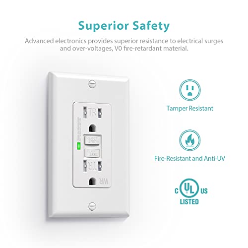 [6 Pack] Webang Self-Test Gfci Outlets, Tamper-Resistant And Weather-Resistant, Gfci Receptacle With Led Indicator, Decorative Wall Plates And Screws Included, 15 Amp/125 Volt, Etl Listed, White #TOP3